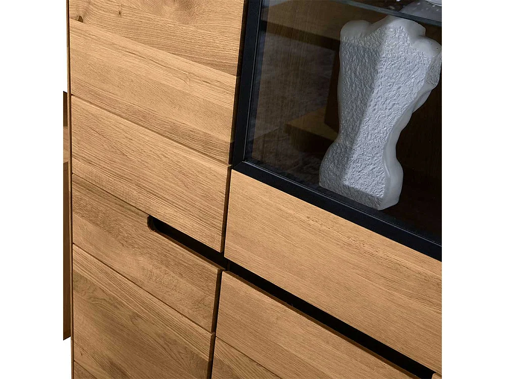 Esszimmervitrinenschrank in Eichefarben & Schwarz Glastür