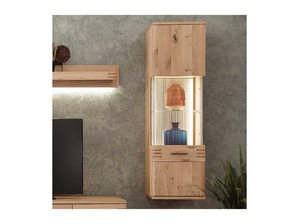 Wohnzimmervitrinenschrank in Balkeneiche Bianco furniert 45 cm breit