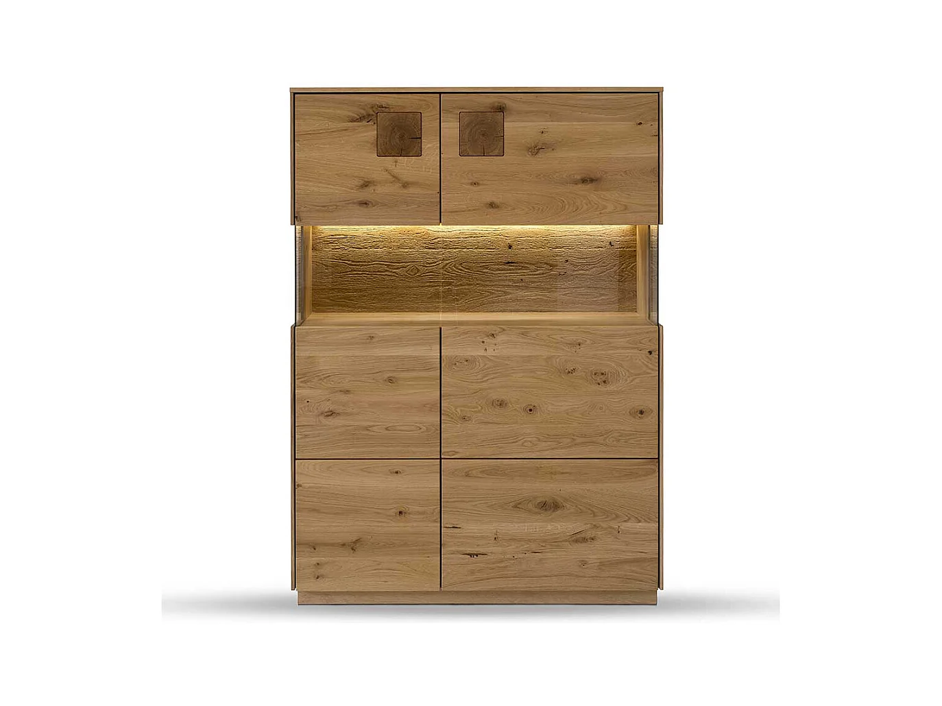 Wohnzimmer Highboard massiv in Wildeichefarben Glastüren