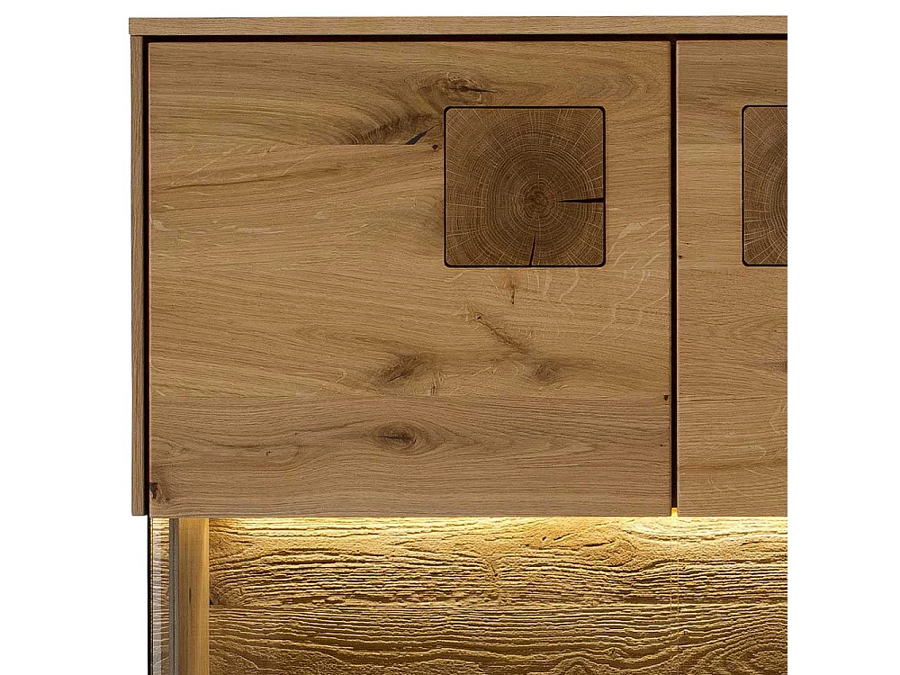 Wohnzimmer Highboard massiv in Wildeichefarben Glastüren