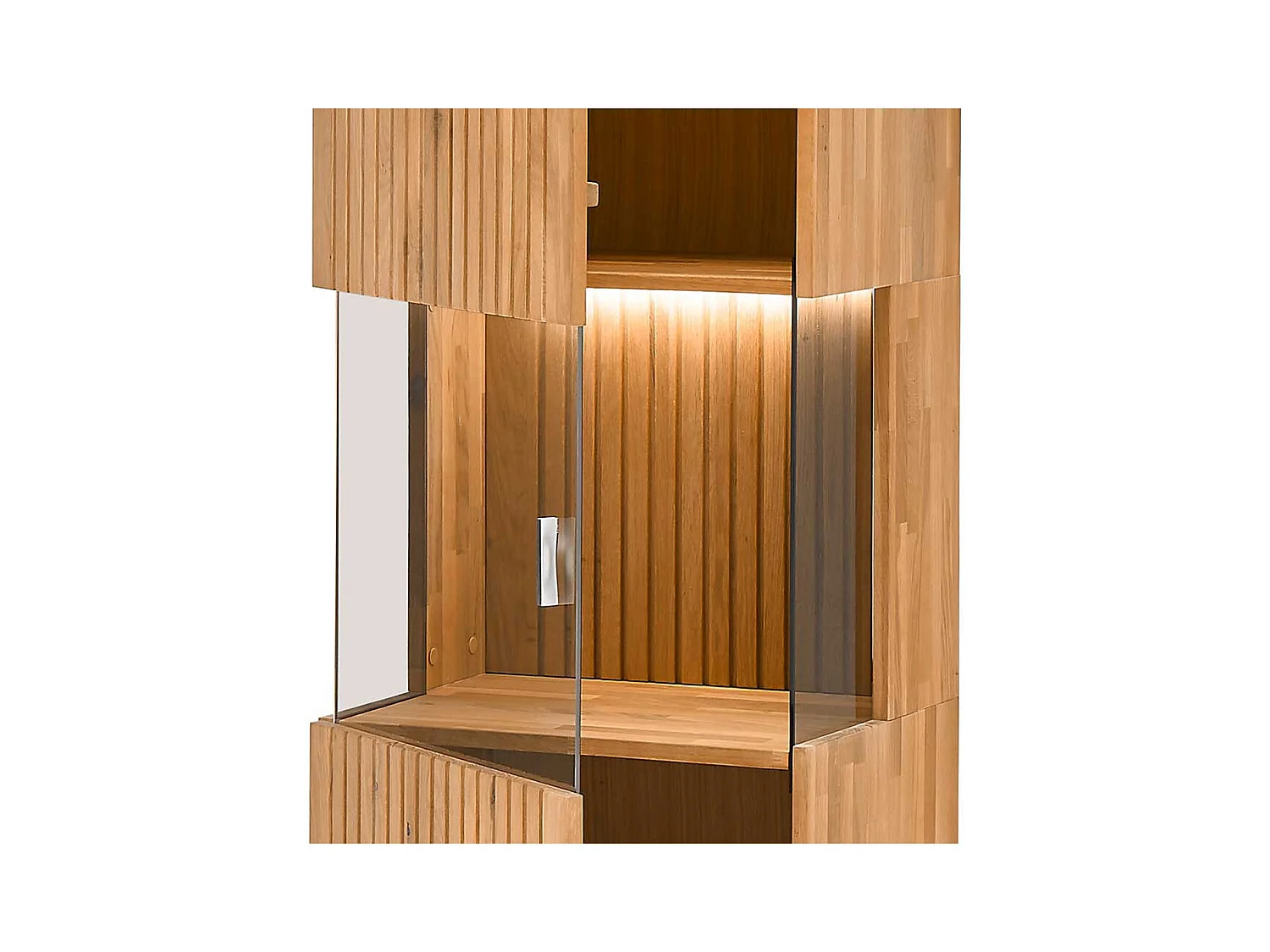 Wohnzimmerschrank mit Glastür aus Wildeiche Massivholz LED Beleuchtung