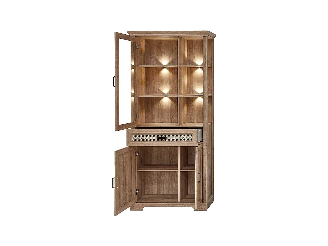 Wohnzimmervitrinenschrank in Eichefarben Landhausstil