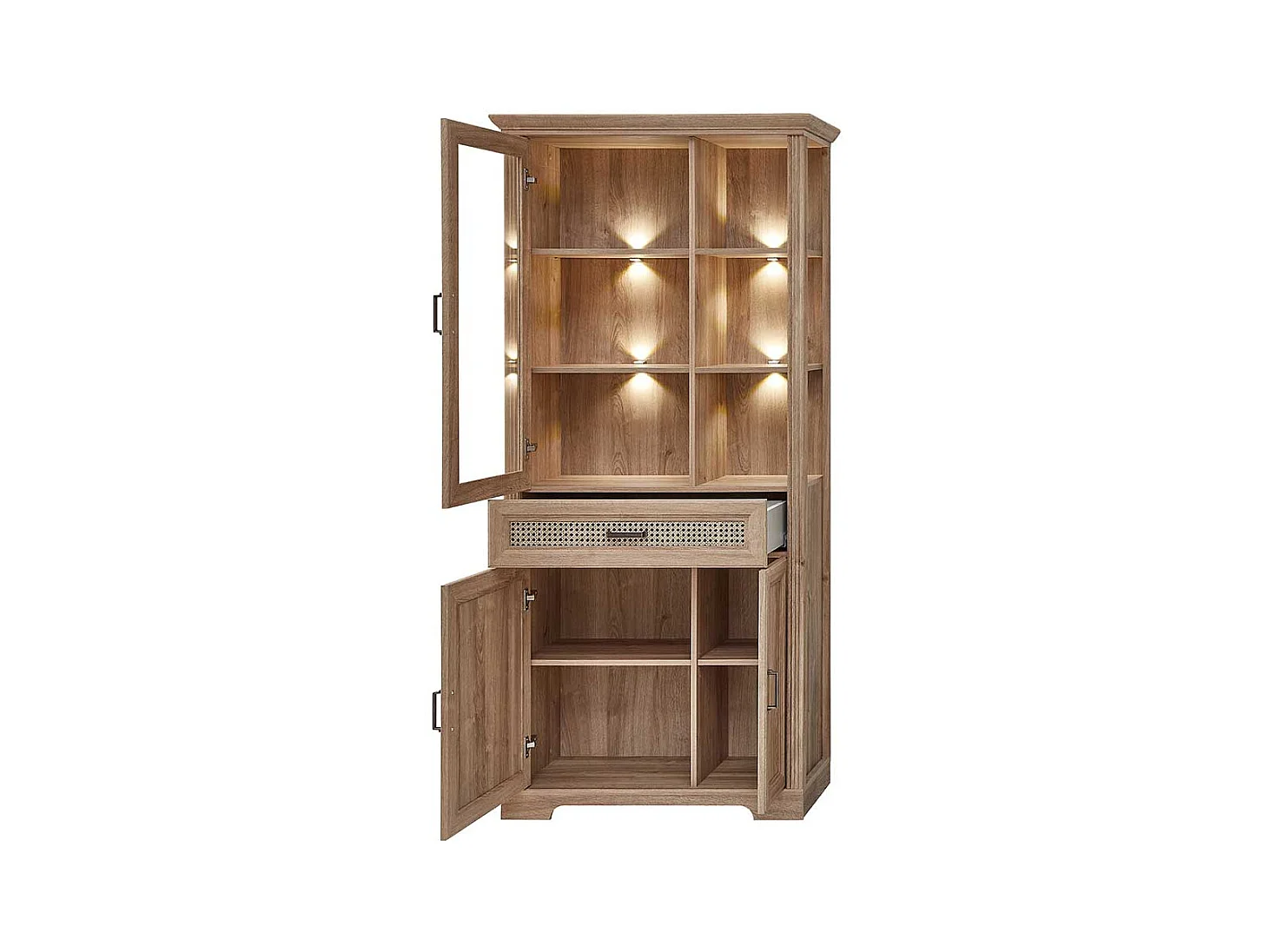 Wohnzimmervitrinenschrank in Eichefarben Landhausstil