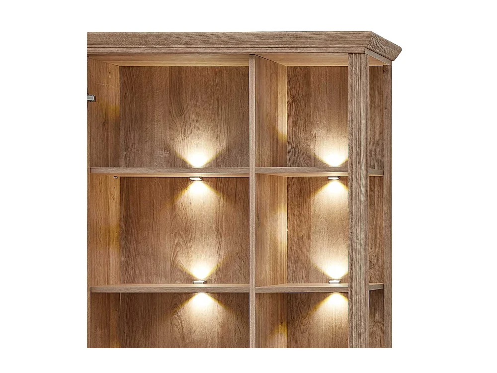 Wohnzimmervitrinenschrank in Eichefarben Landhausstil