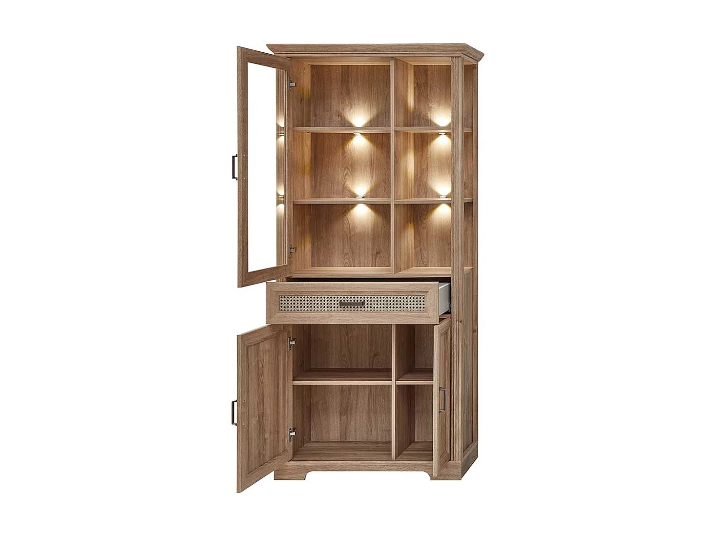 Wohnzimmervitrinenschrank in Eichefarben Landhausstil