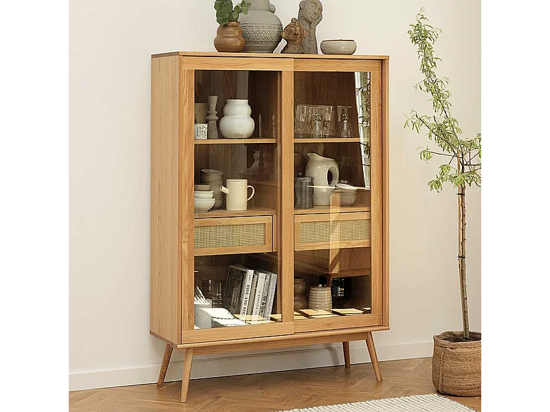 Wohnzimmervitrinenschrank im Skandi Design Eichefarben