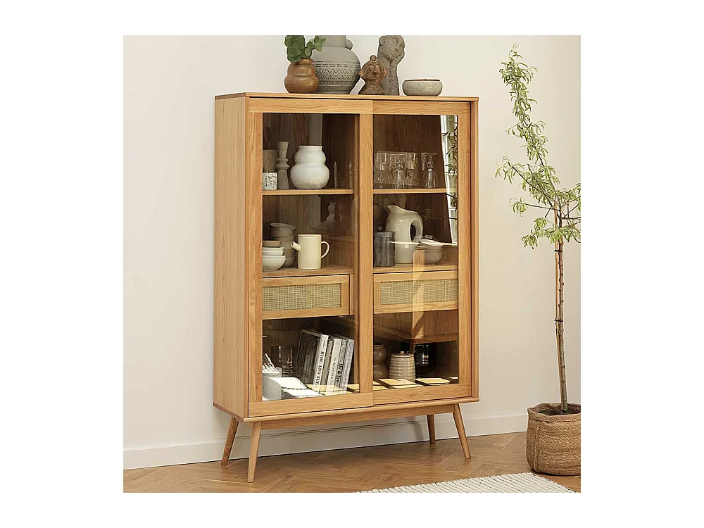 Wohnzimmervitrinenschrank im Skandi Design Eichefarben