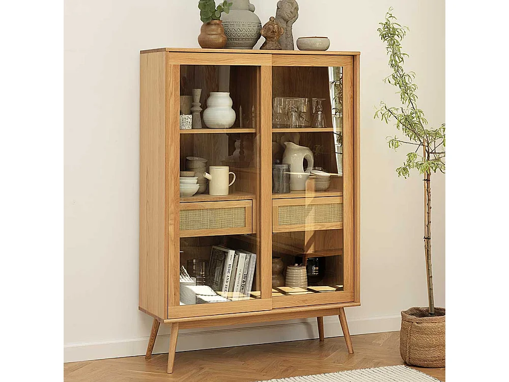 Wohnzimmervitrinenschrank im Skandi Design Eichefarben