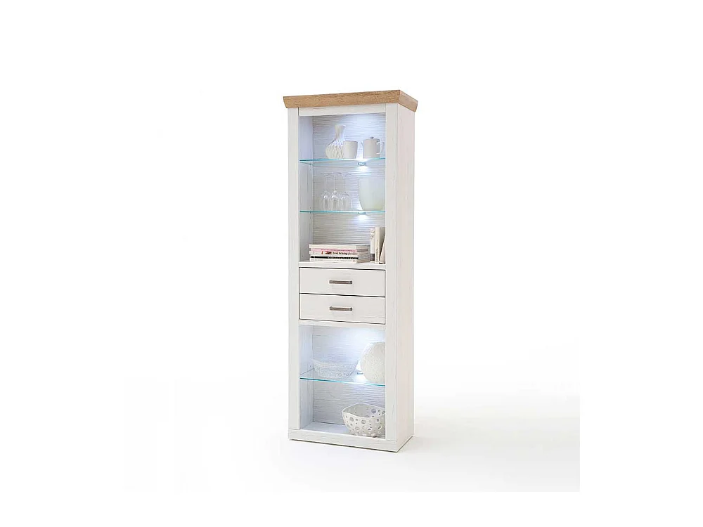 Landhausregal in Weiß und Eiche Optik Glasböden