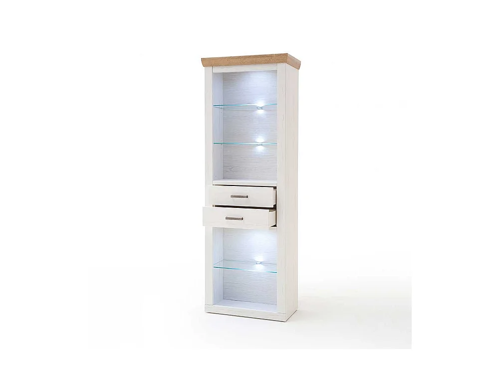 Landhausregal in Weiß und Eiche Optik Glasböden