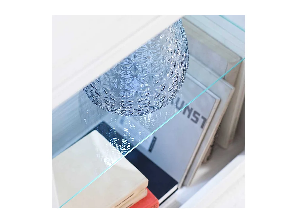 Landhausregal in Weiß und Eiche Optik Glasböden