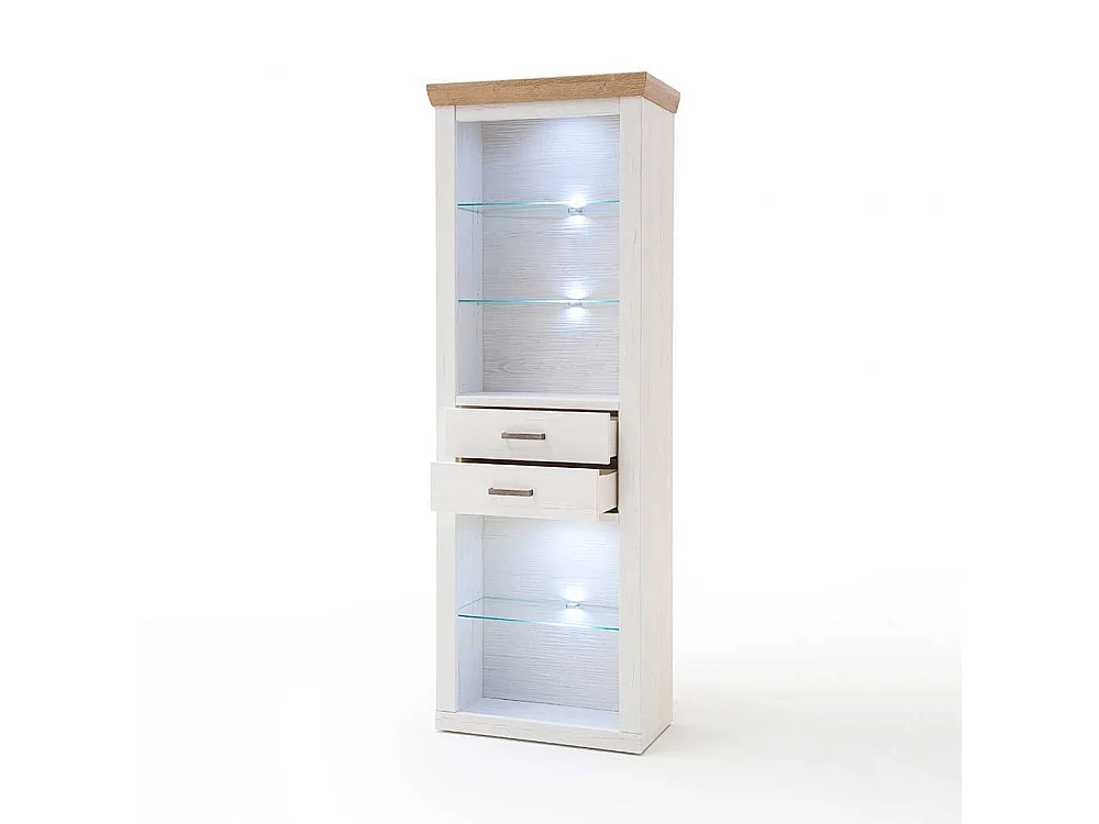 Landhausregal in Weiß und Eiche Optik Glasböden