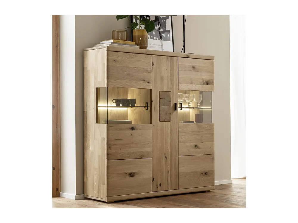 Wohnzimmer Highboard Massivholzschrank in Asteiche hell 133 cm breit