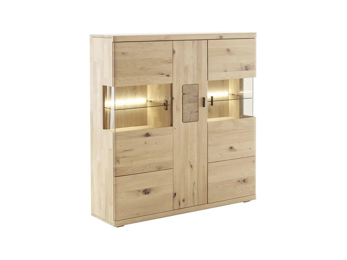 Wohnzimmer Highboard Massivholzschrank in Asteiche hell 133 cm breit