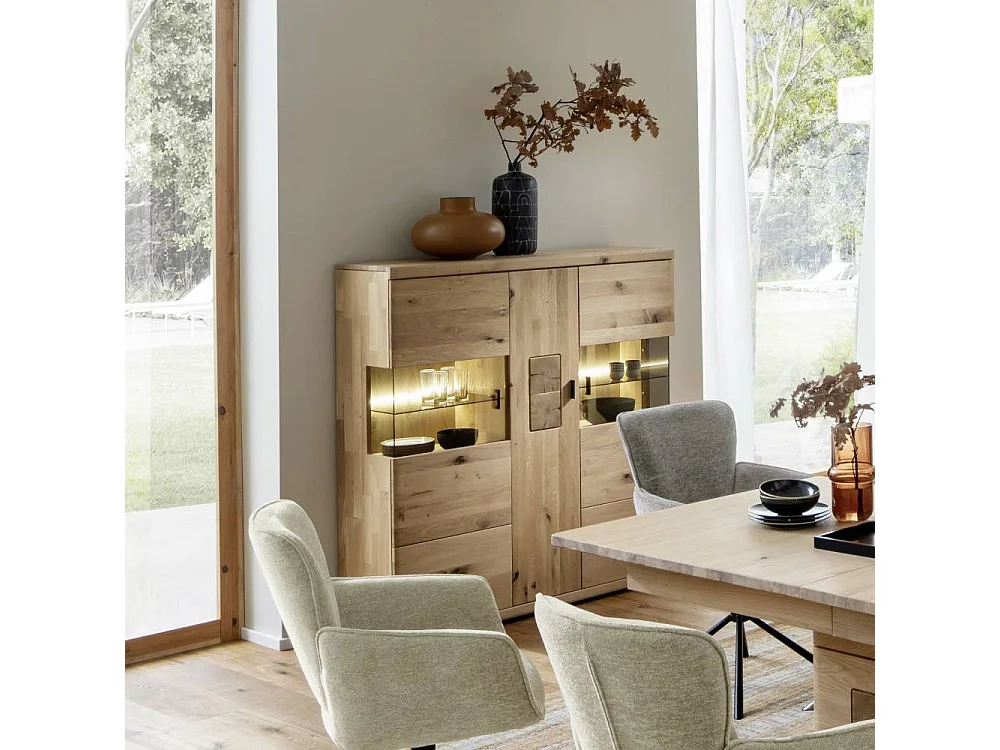 Wohnzimmer Highboard Massivholzschrank in Asteiche hell 133 cm breit