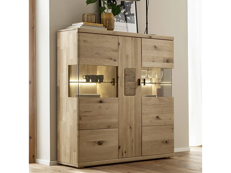 Wohnzimmer Highboard Massivholzschrank in Asteiche hell 133 cm breit