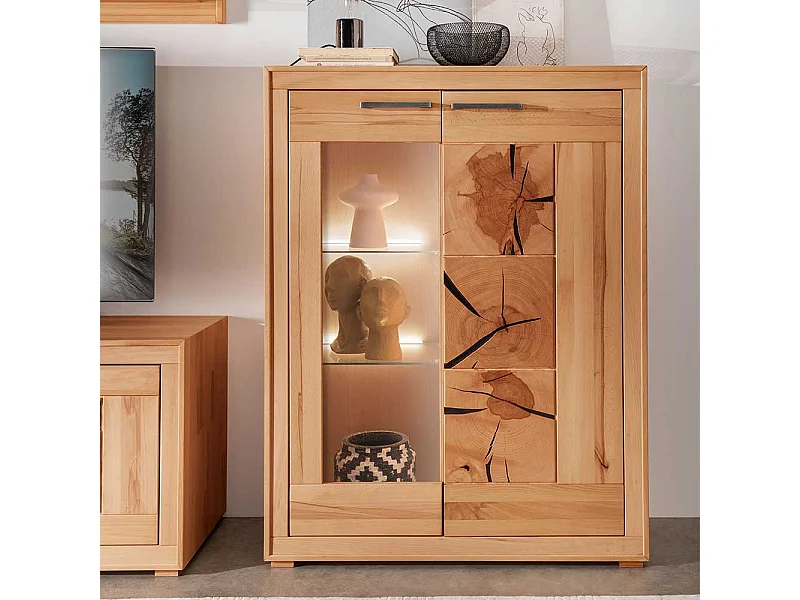 Wohnzimmer Highboard massiv aus Kernbuche und Hirnholz 135 cm hoch