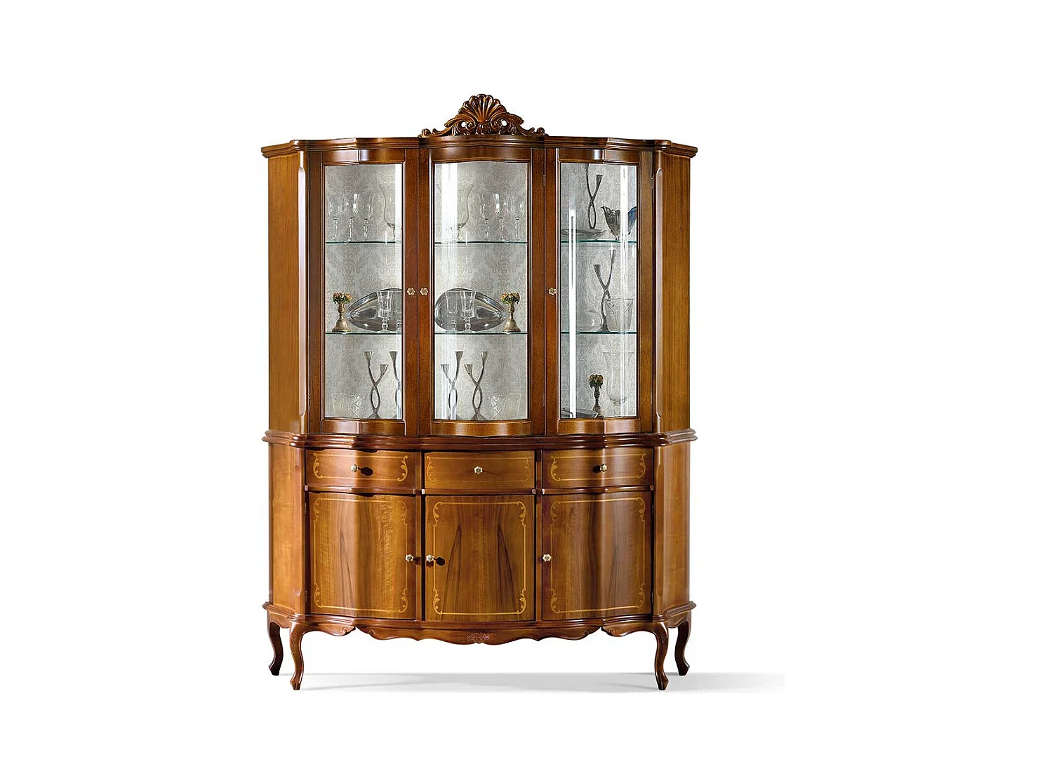 Esszimmervitrinenschrank in Nussbaumfarben Barockstil