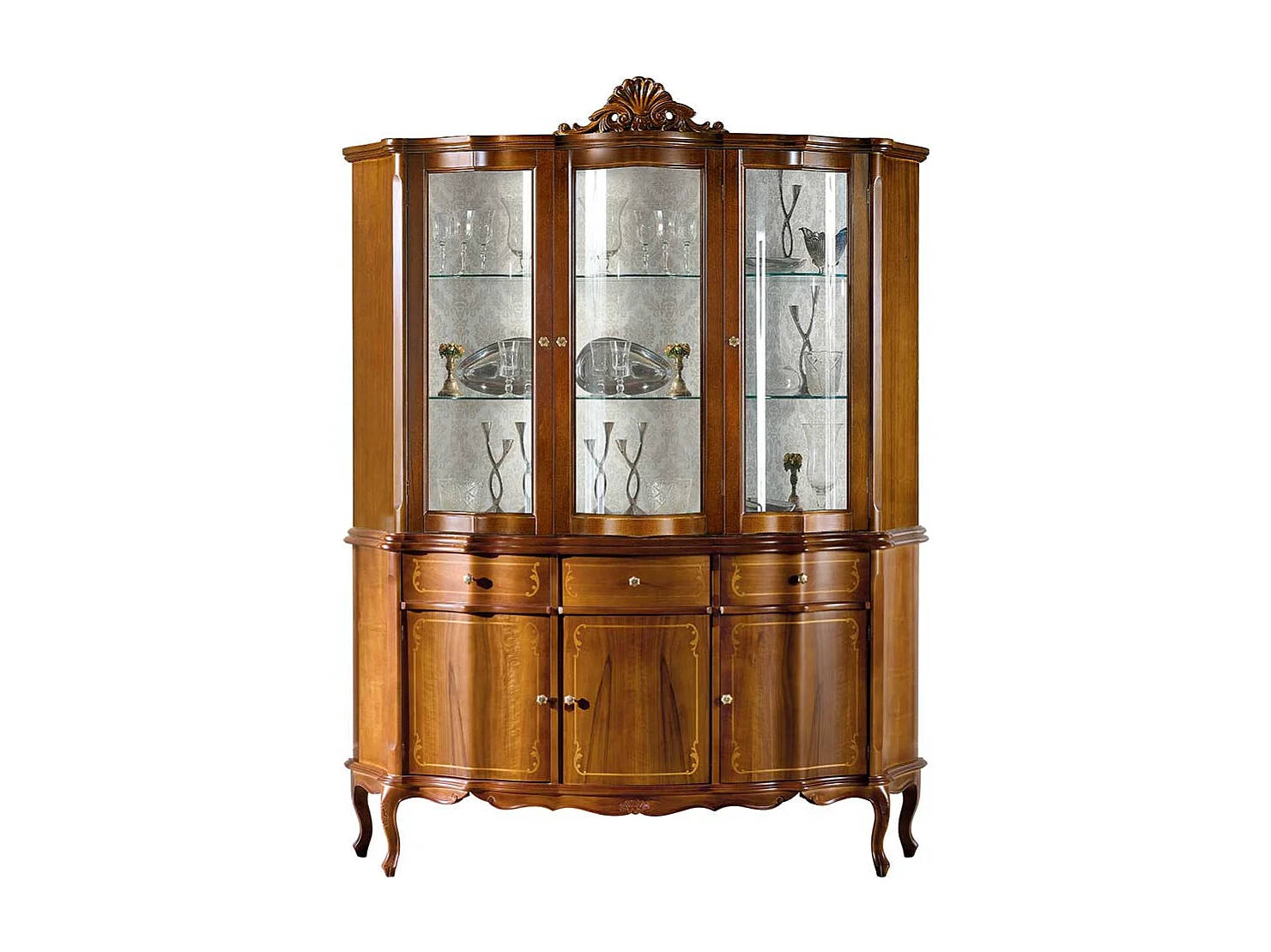 Esszimmervitrinenschrank in Nussbaumfarben Barockstil