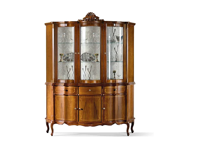 Esszimmervitrinenschrank in Nussbaumfarben Barockstil