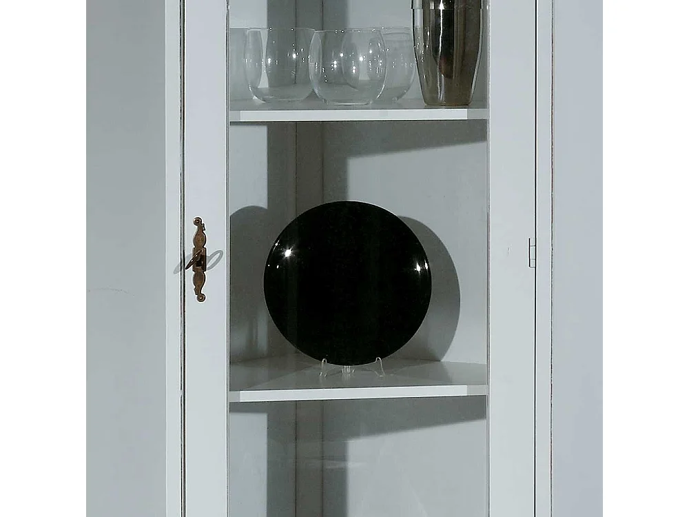 Großer Eckvitrinenschrank in Weiß Vintage Look
