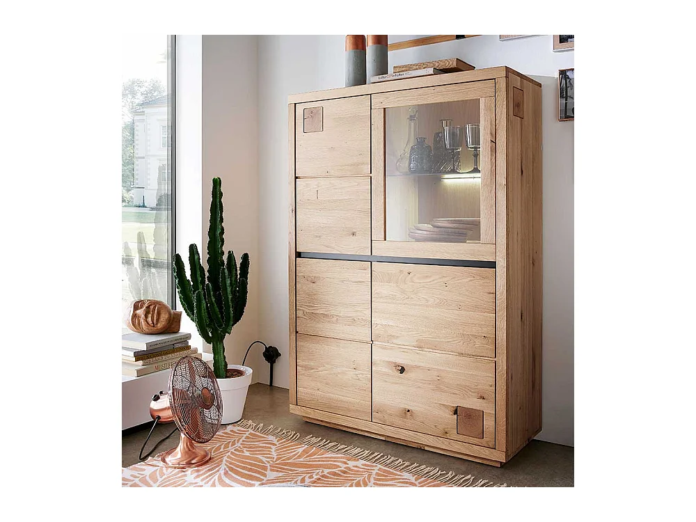 Highboard Wildeiche aus Massivholz Glastür rechts