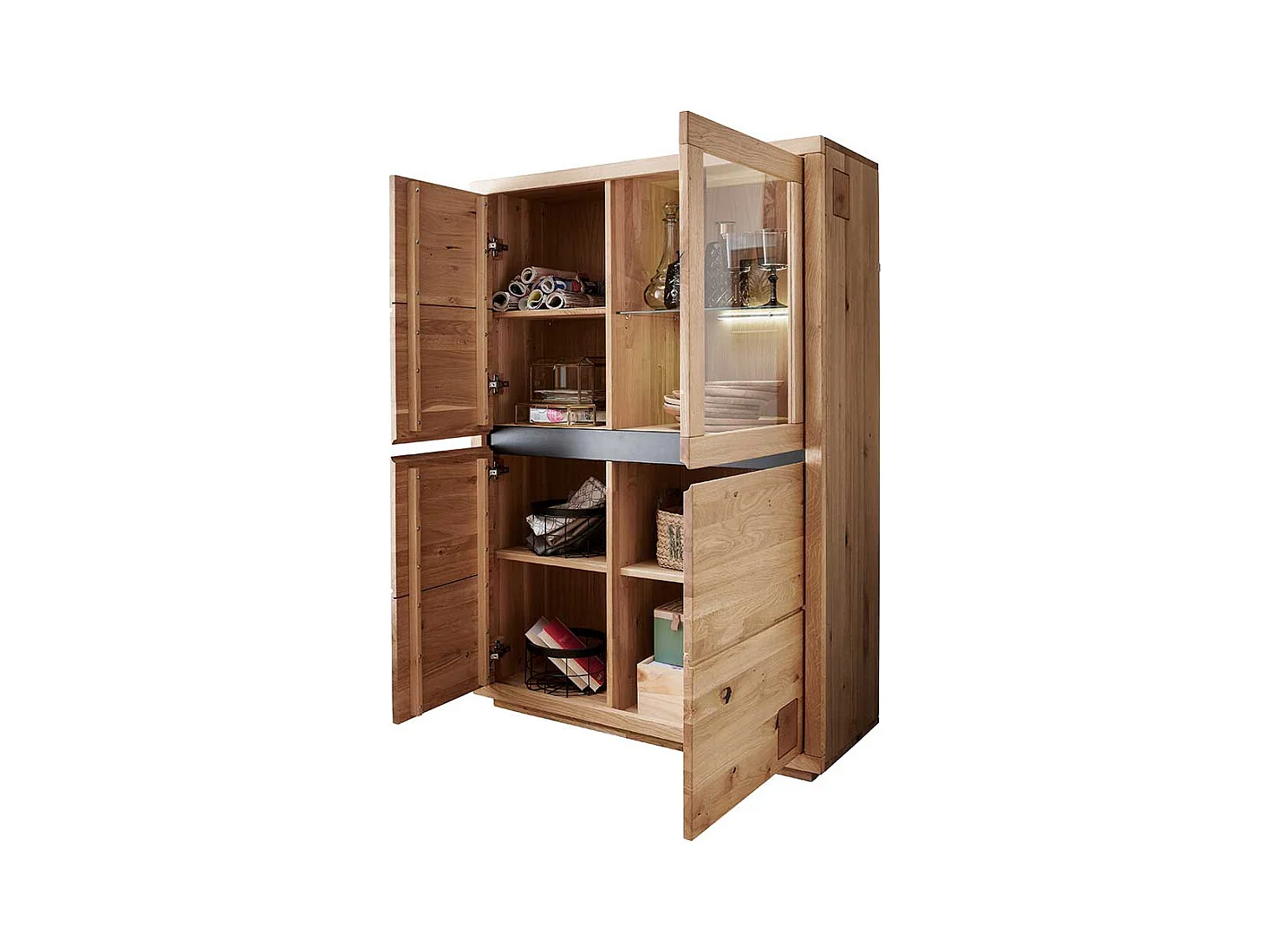 Highboard Wildeiche aus Massivholz Glastür rechts