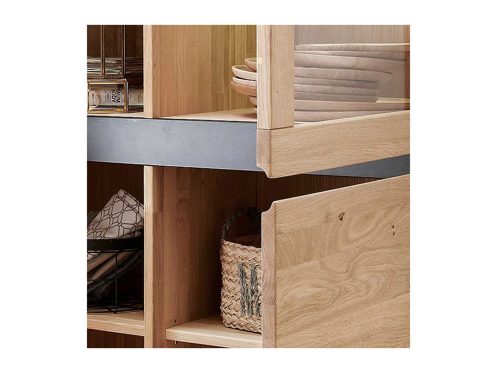 Highboard Wildeiche aus Massivholz Glastür rechts
