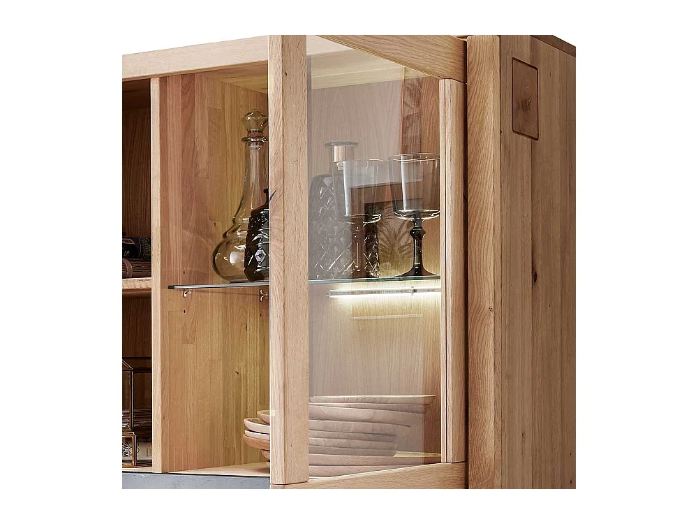 Highboard Wildeiche aus Massivholz Glastür rechts