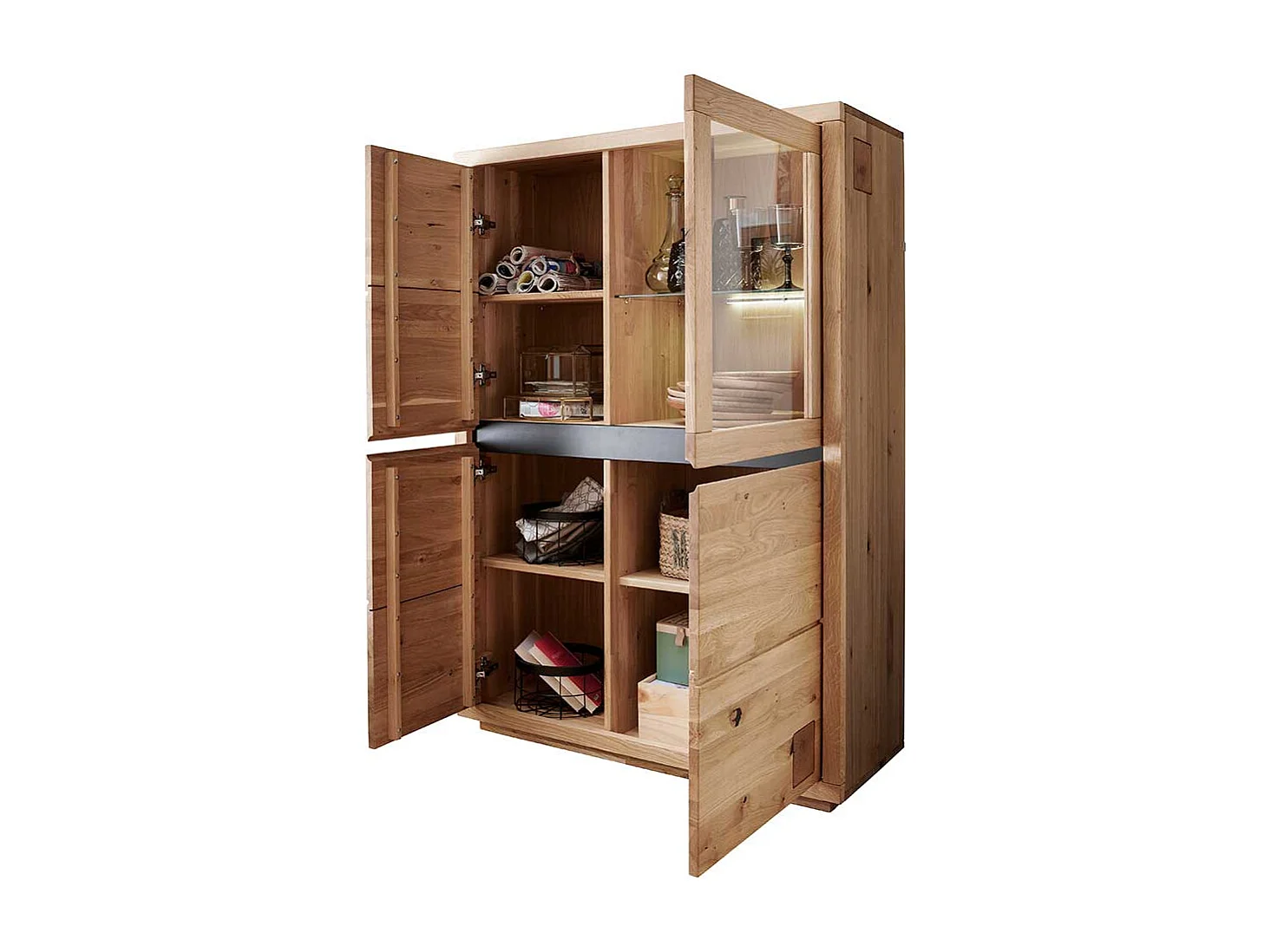 Highboard Wildeiche aus Massivholz Glastür rechts