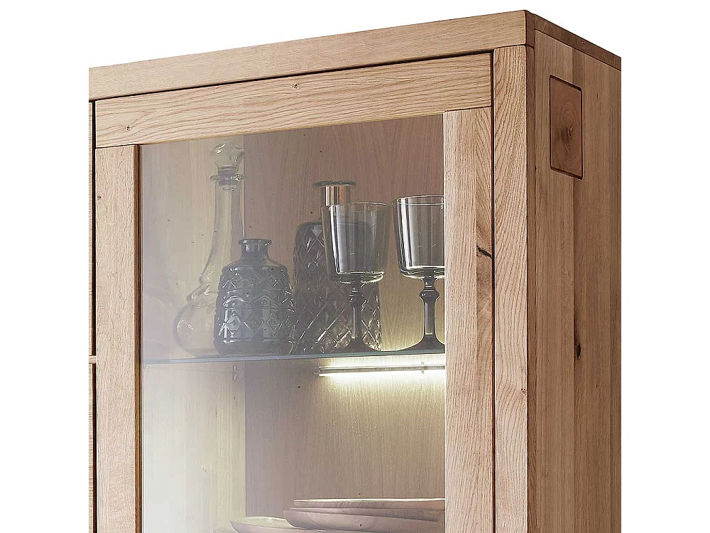 Highboard Wildeiche aus Massivholz Glastür rechts