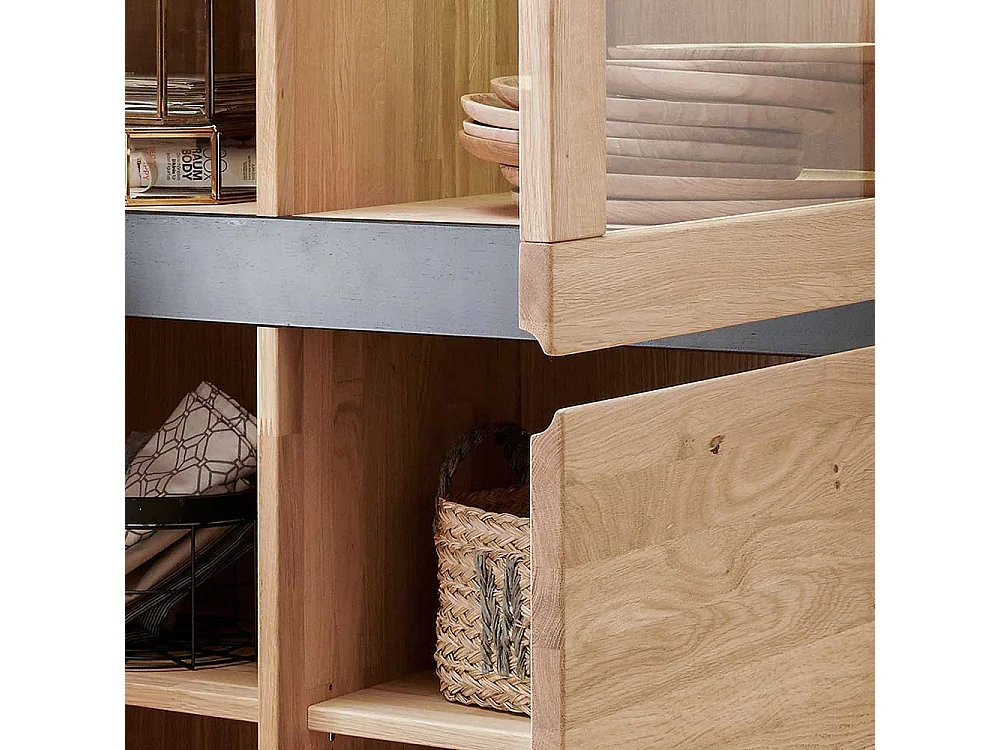 Highboard Wildeiche aus Massivholz Glastür rechts