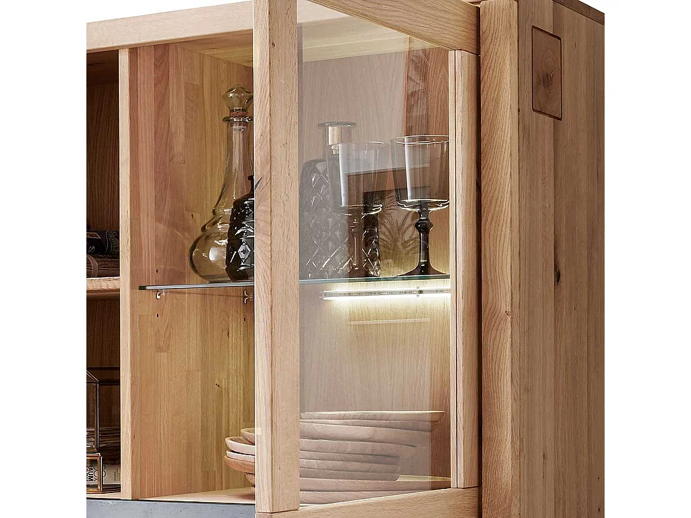 Highboard Wildeiche aus Massivholz Glastür rechts