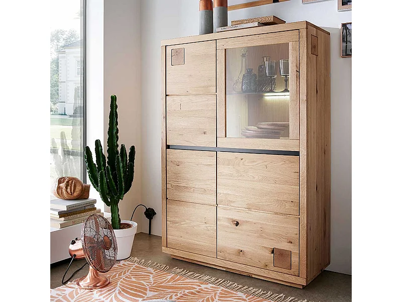 Highboard Wildeiche aus Massivholz Glastür rechts