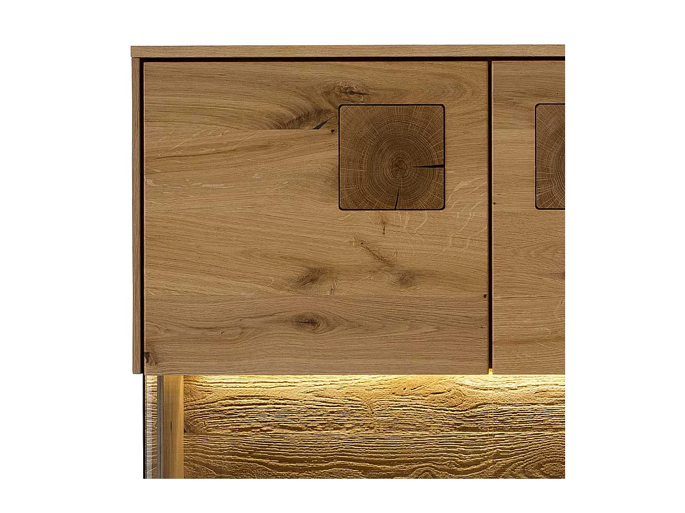 Wohnzimmer Highboard massiv in Wildeichefarben Glastüren