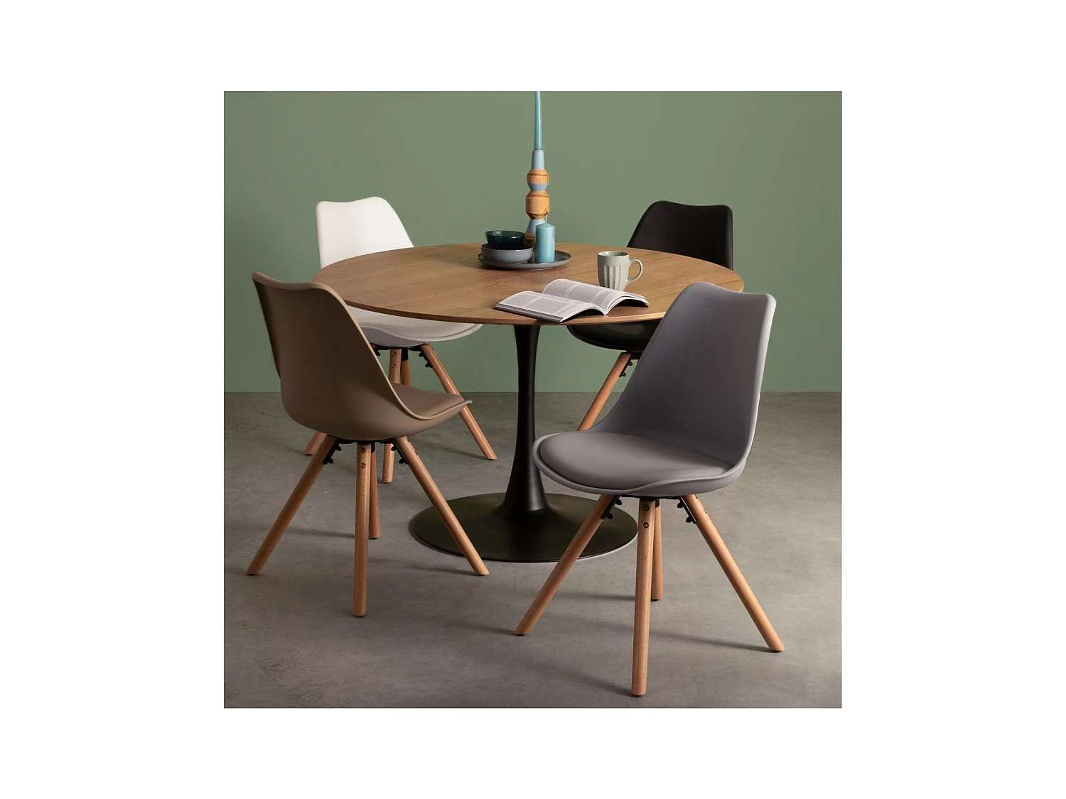 Table à manger ronde tulipe en métal noir L120 4 places - BLOSSOM