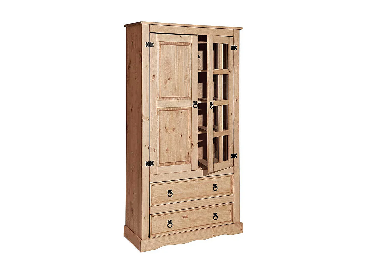 Esszimmervitrinenschrank aus Kiefer Massivholz Honigfarben