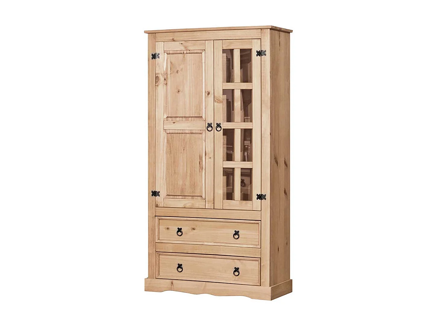 Esszimmervitrinenschrank aus Kiefer Massivholz Honigfarben