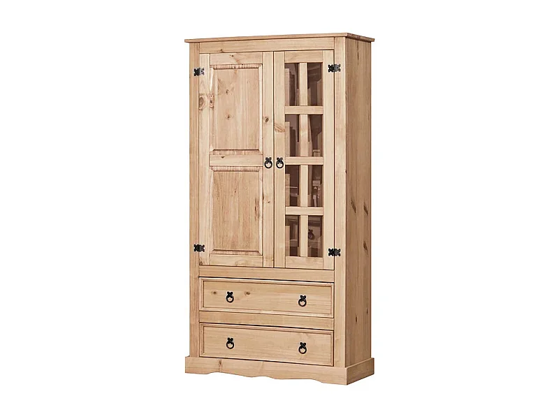 Esszimmervitrinenschrank aus Kiefer Massivholz Honigfarben