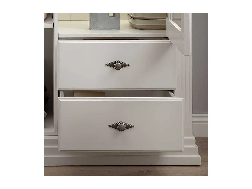 Landhaus Highboard in Weiß und Eichefarben zwei Schubladen und Türen