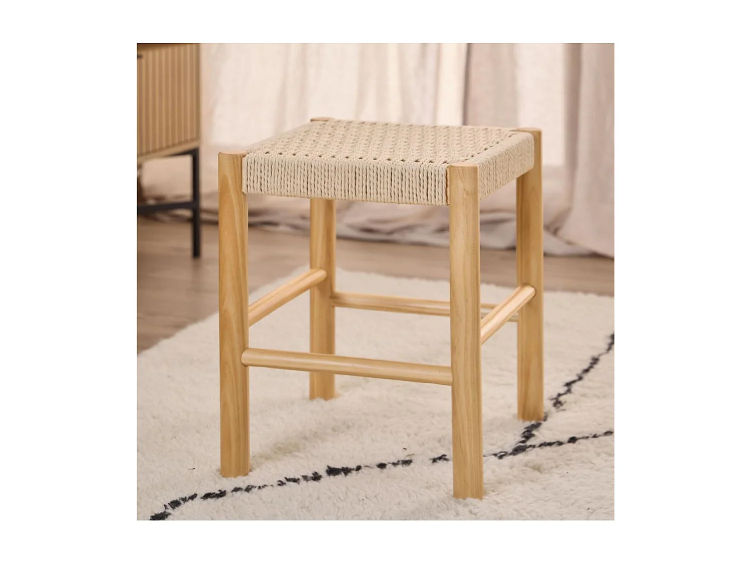 Tabouret en bois et assise tressée L80 - THEO