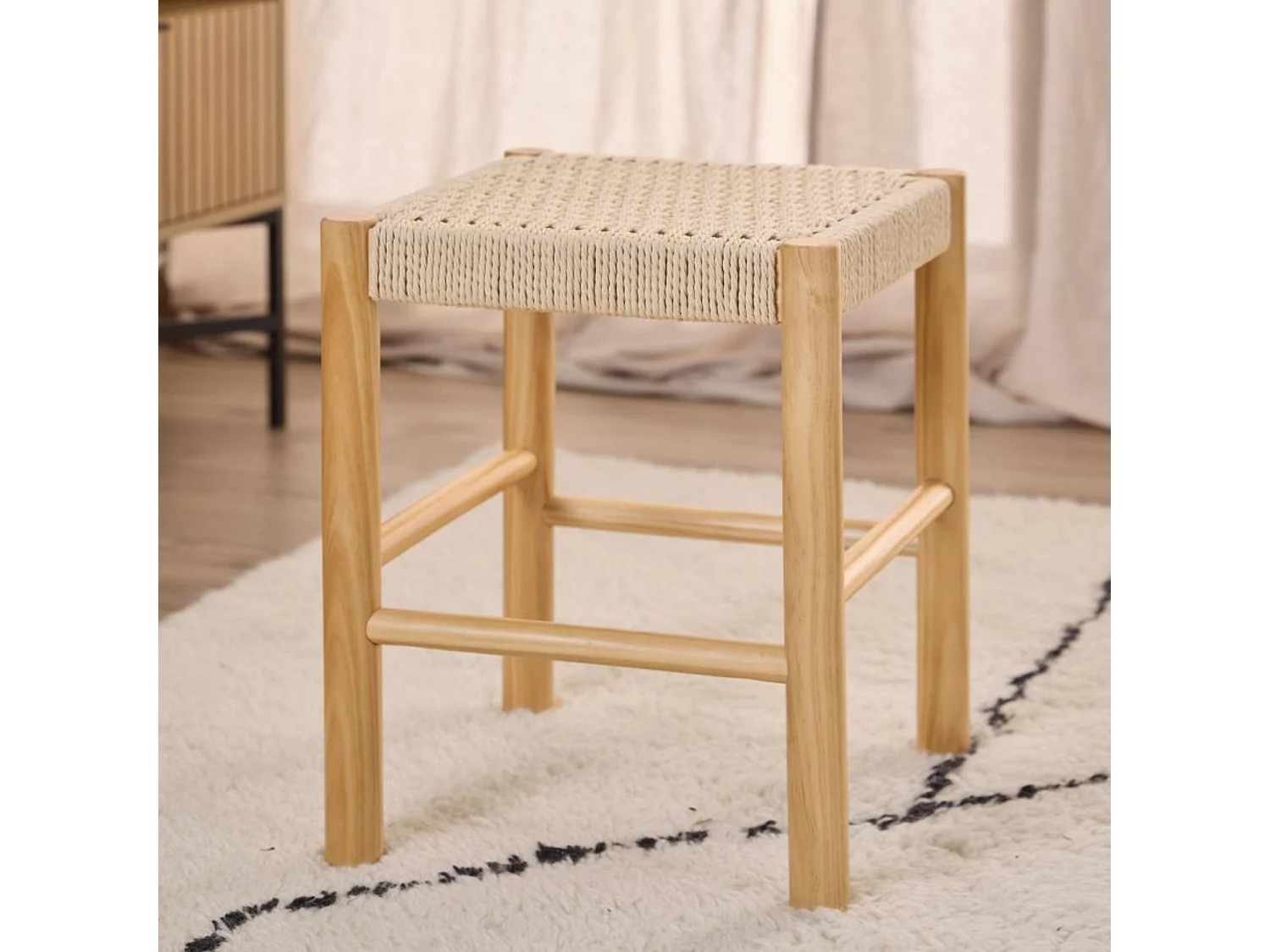 Tabouret en bois et assise tressée L80 - THEO