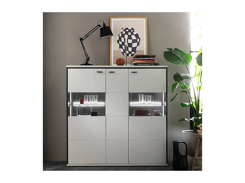 Esszimmer Highboard weiss und Schwarzgrau Glastüren