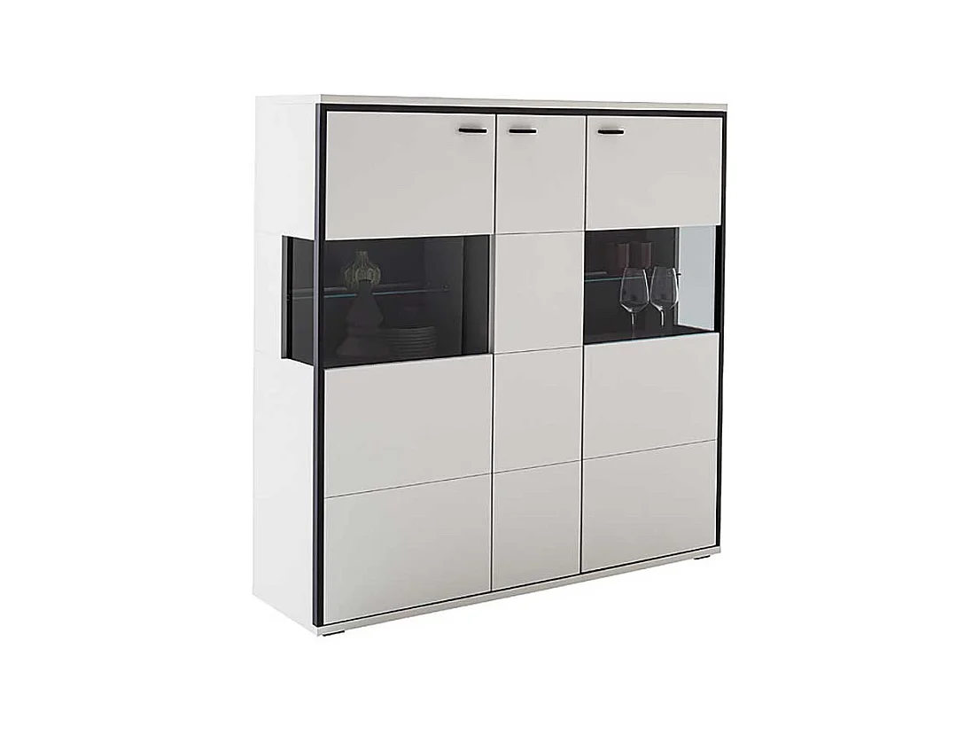 Esszimmer Highboard weiss und Schwarzgrau Glastüren