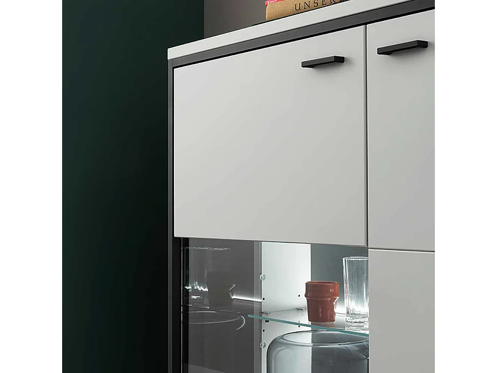 Esszimmer Highboard weiss und Schwarzgrau Glastüren