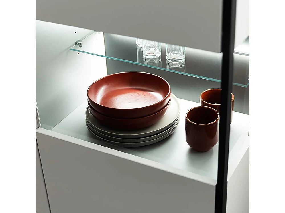 Esszimmer Highboard weiss und Schwarzgrau Glastüren