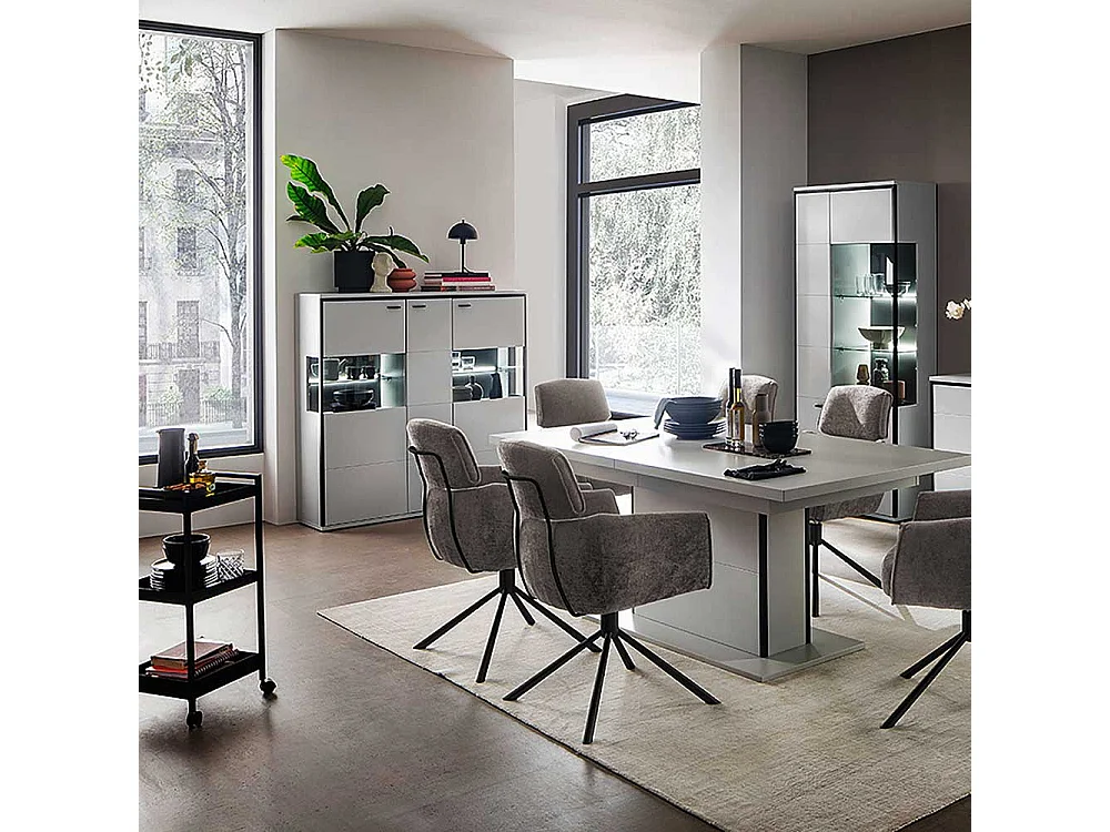 Esszimmer Highboard weiss und Schwarzgrau Glastüren