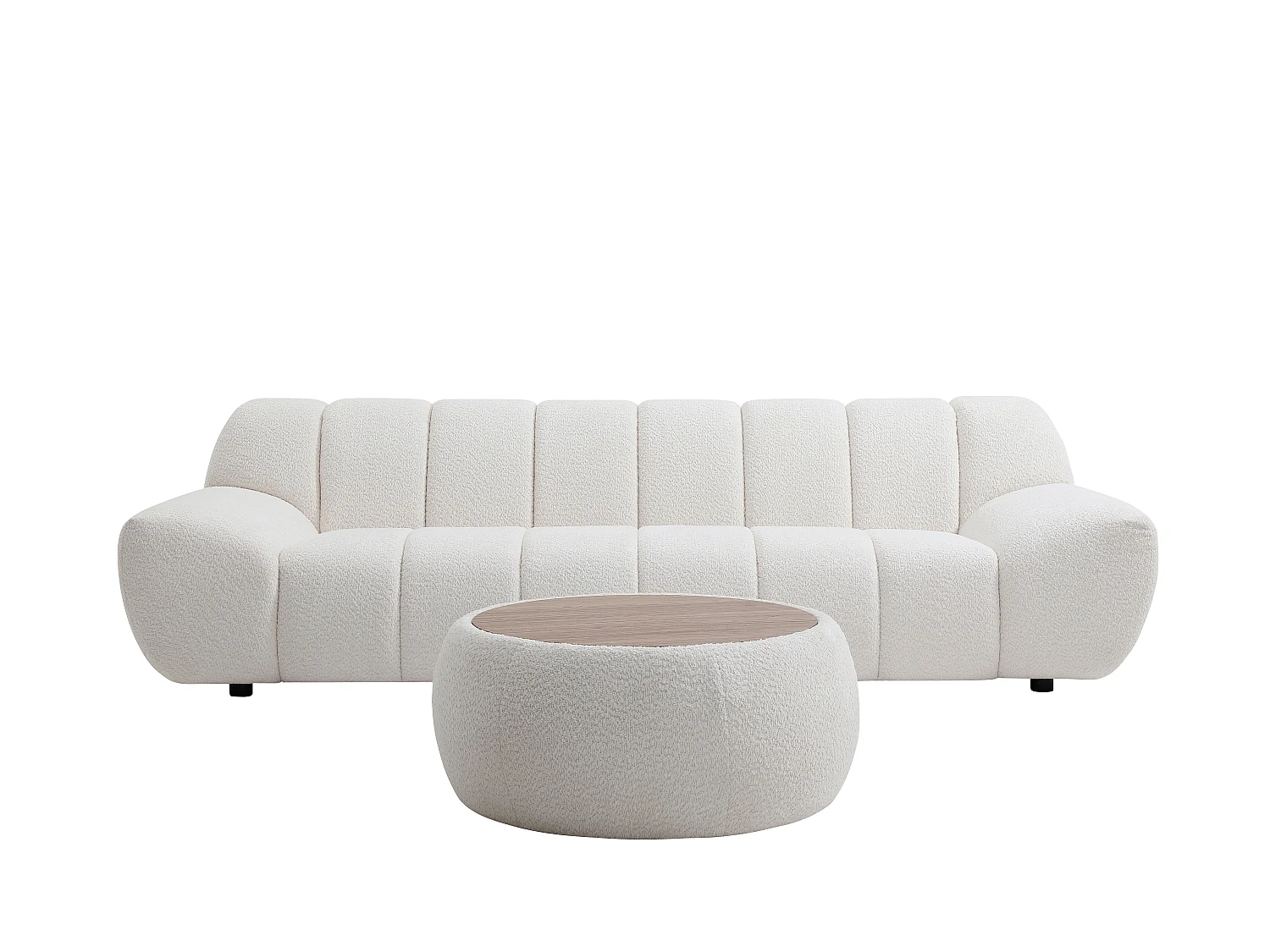 3-seters sofa og sofabord i hvitt bouclé-stoff SORIELI