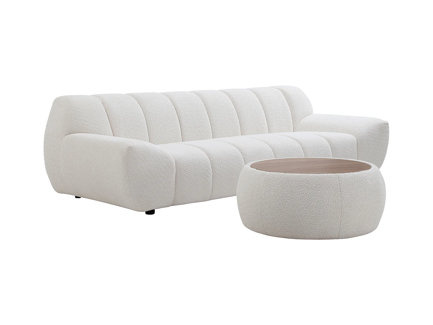 3-seters sofa og sofabord i hvitt bouclé-stoff SORIELI