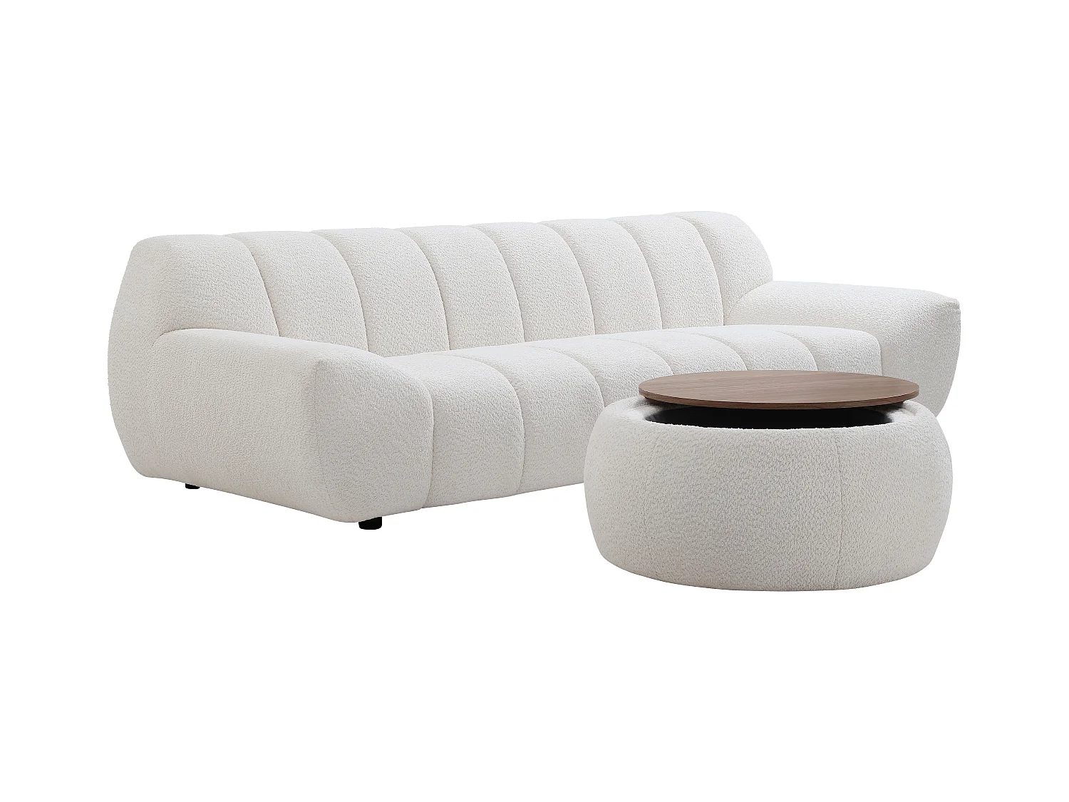 3-seters sofa og sofabord i hvitt bouclé-stoff SORIELI